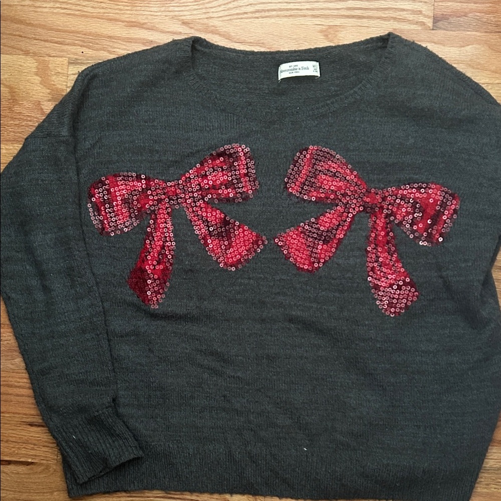 Abercrombie & Fitch Charcoal Sweater with Red Sequin Bows size M/L